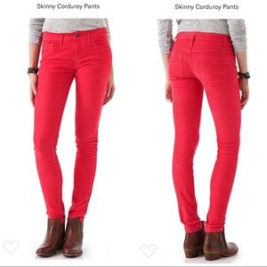 Free People skinny corduroy pants grenadine pink